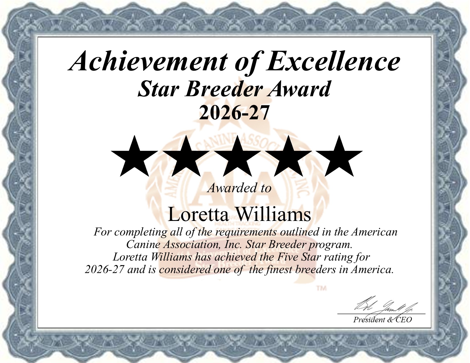 Loretta, Williams, dog, breeder, star, certificate, Loretta-Williams, Tishomingo, OK, Oklahoma, puppy, dog, kennels, mill, puppymill, usda, 5-star, aca, ica, registered, Yorkshire Terrier